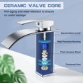 thumbnail image 4 of Grifo de baño moderno con cascada, grifo de lavabo con diseño elegante, grifo mezclador de latón, agua fría y caliente disponible, altura del caño 120 mm, accesorios cromados G 3/8, 4 of 5