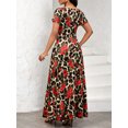 thumbnail image 3 of Women's Printed Round Neck Short Sleeve Maxi Tee Dress with Ninety Five Percent Polyester and Five Percent Spandex, 3 of 6