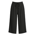 thumbnail image 4 of Bxsruta Women' s Active Drawstring Waist Knit Wide-Leg Capri Athleisure Workout Pants, 4 of 8