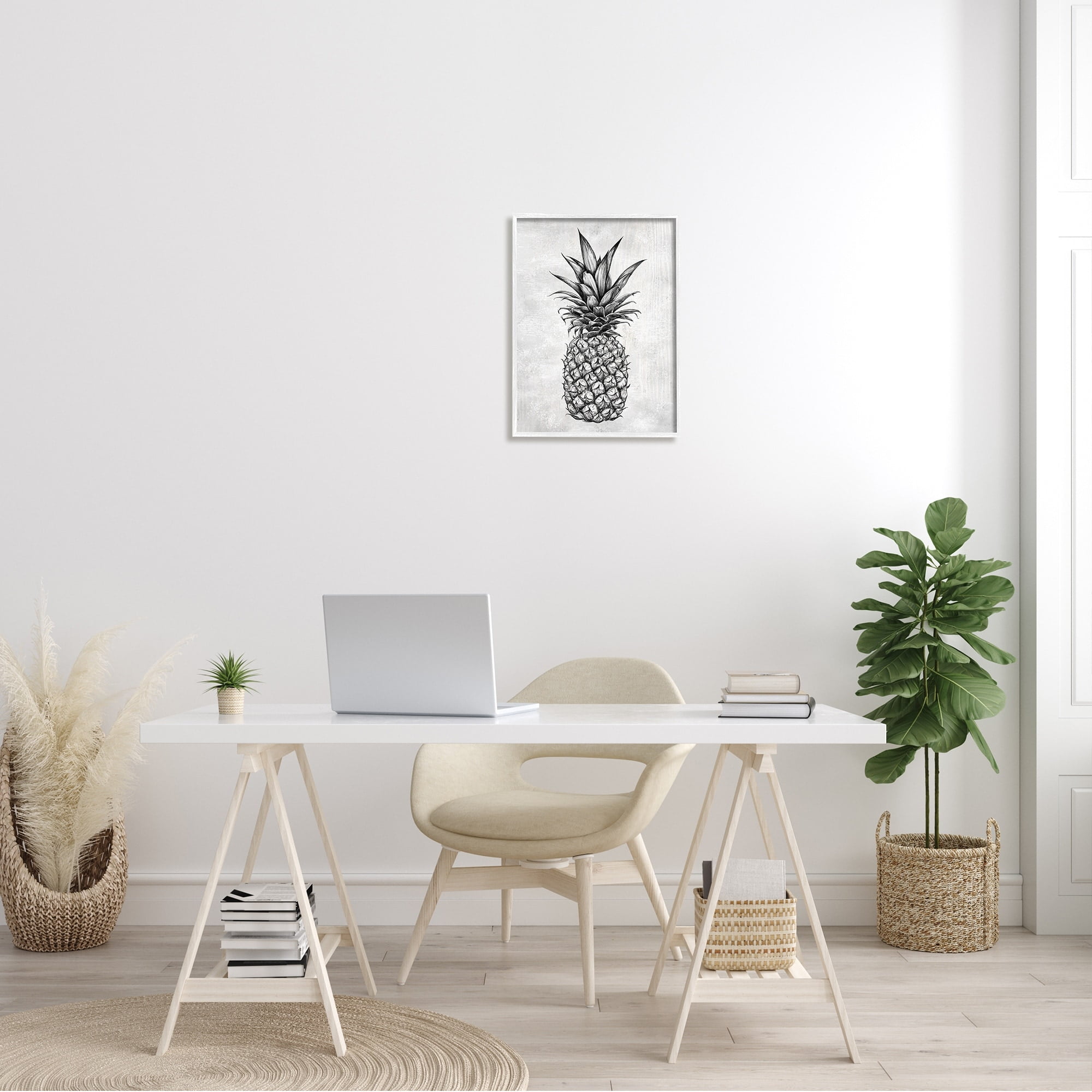 Stupell Industries Bold Pineapple Line Drawing Rustic Pattern Black White, 16 x 20,Design by Ziwei Li