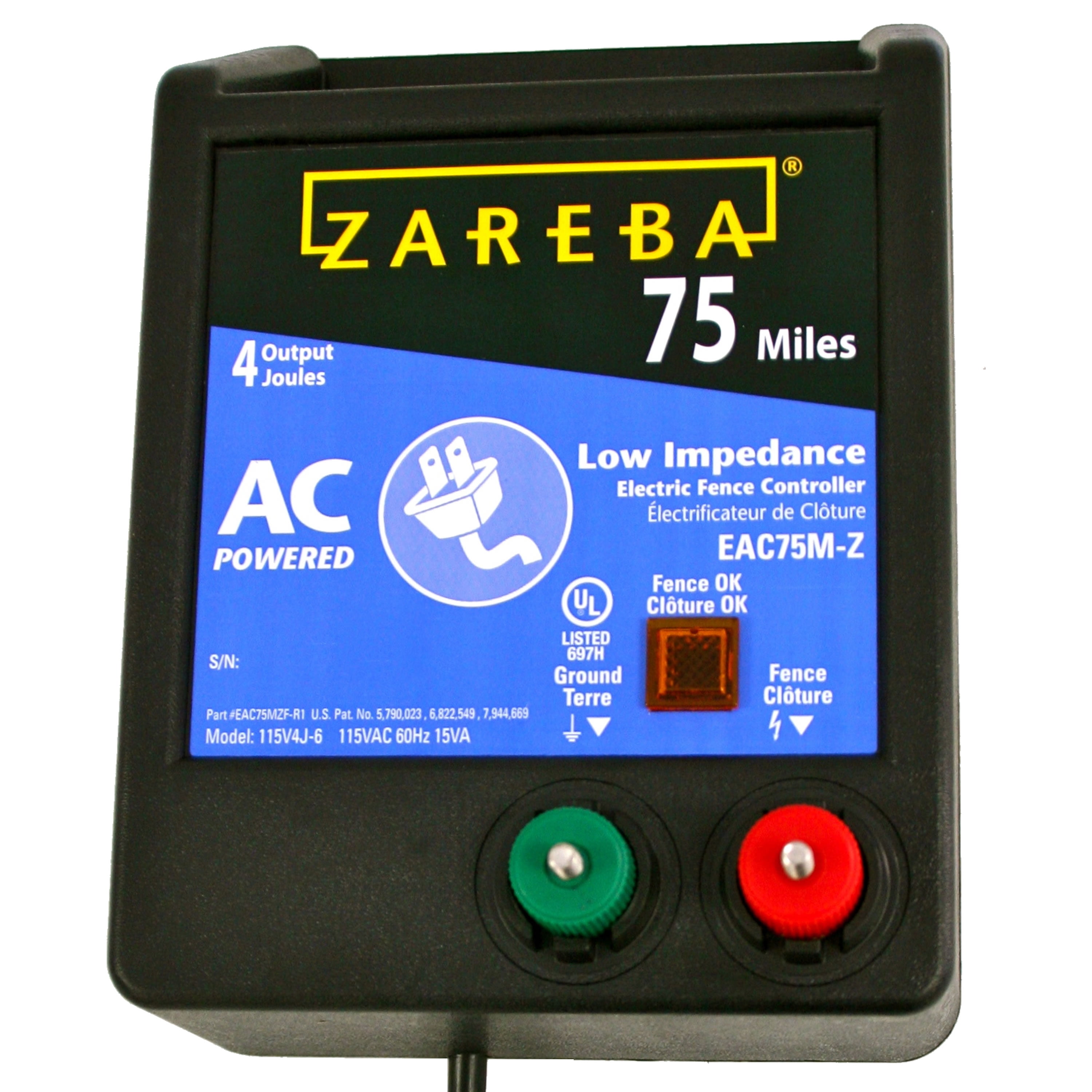 Zareba 75-mile AC Low Impedance Electric Fence Charger for Outdoor Electric Fences
