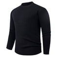 thumbnail image 1 of RXMEKW Elastic Knit Sweater for Men, Solid Color Round-Neck Long Sleeve Pullover, Polyester, Black L, 1 of 4