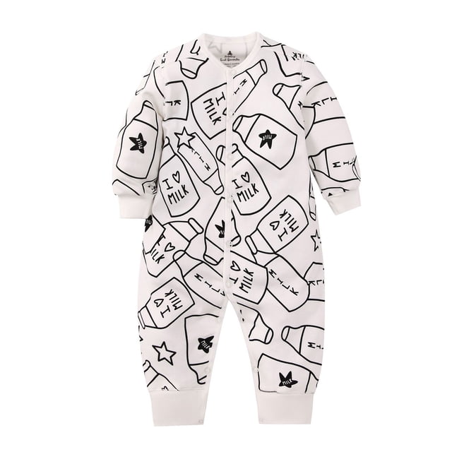 WEIYLL Girls Rompers Long Sleeve Outfits Print Summer Button Henley Black Baby Playsuit for 12-18 Months
