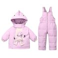 thumbnail image 2 of LFEOOST Toddler Snow Suit Outdoor Hooded Bodysuit Boys Girls Winter Overalls Outerwear Set Cute Thick Snowsuit with Pockets (2 Years, Purple), 2 of 8