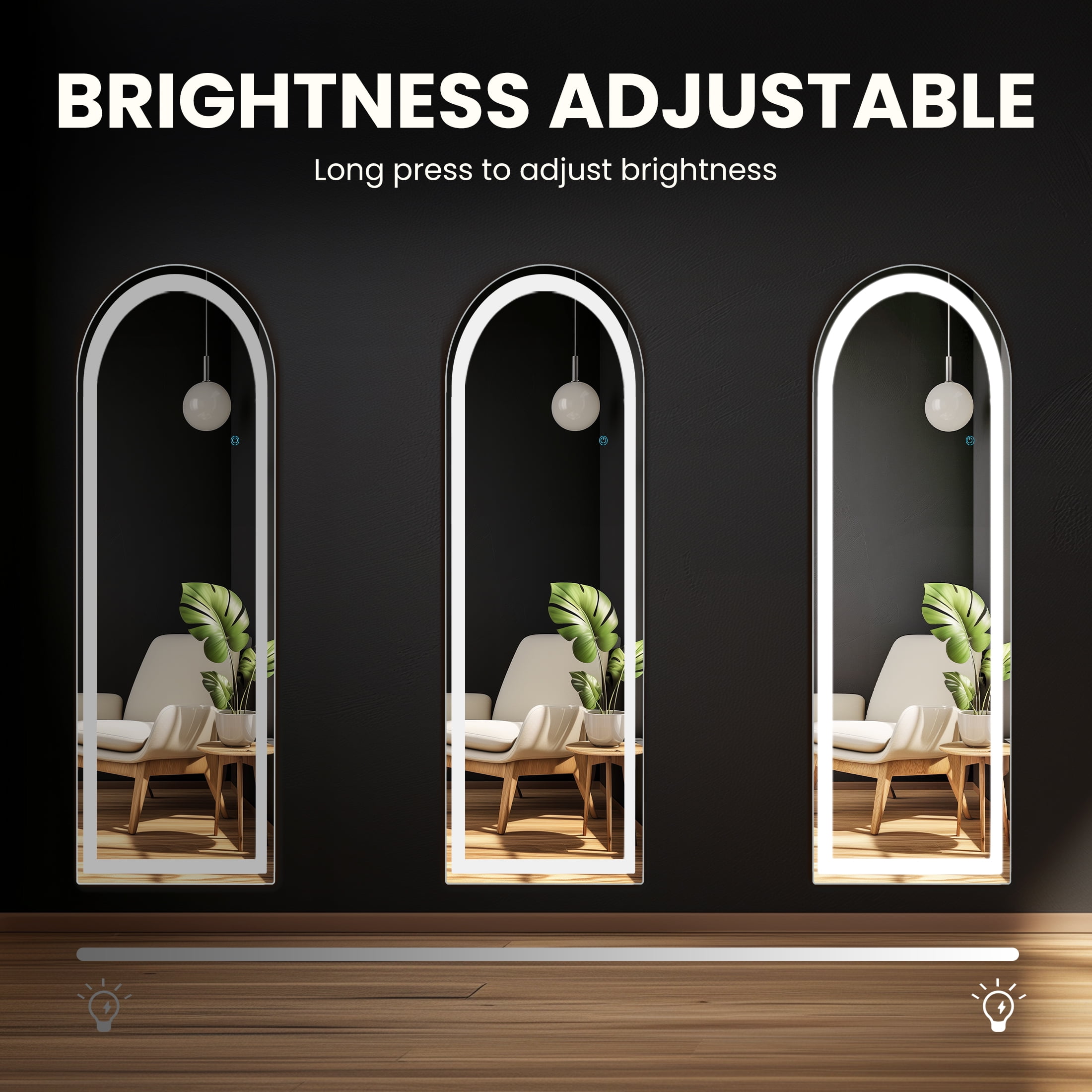 EDX LED 3 Color Lighting Full Body Mirror 60"x 16" Arched Floor Mirror with Lights Wall Mounted Free Standing Leaning for Home, White