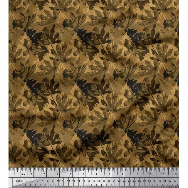 Soimoi Silk Fabric Chestnut Leaves Printed Fabric 1 Yard 42 Inch Wide