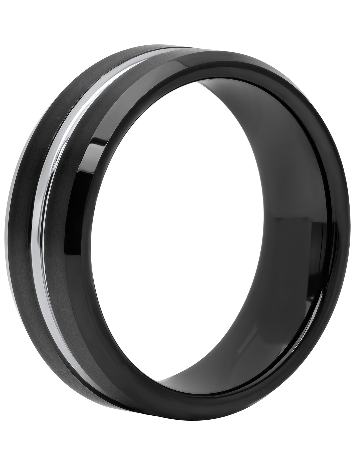 Mens Black Tungsten 8MM Grooved Comfort Fit Wedding Band - Mens Ring