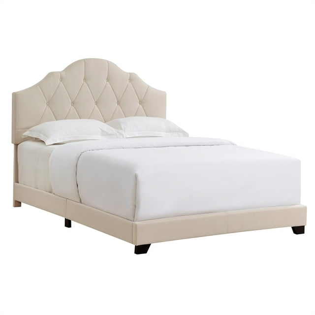 Home Fare Upholstered Camelback King Bed in Linen Beige