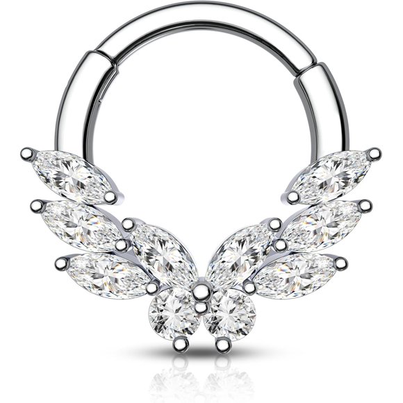 shiyou-Septum Rings, 16G Silver Septum Jewelry, Clear CZ Helix Daith Jewelry, Stainless Steel Rook Daith Piercing Jewelry