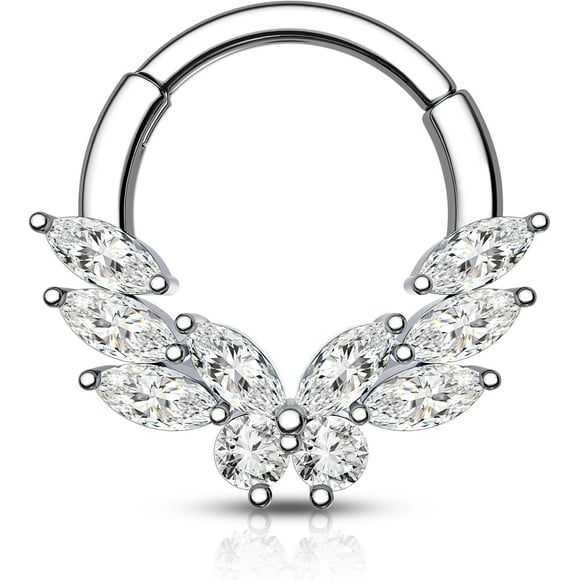 shiyou-Septum Rings, 16G Silver Septum Jewelry, Clear CZ Helix Daith Jewelry, Stainless Steel Rook Daith Piercing Jewelry