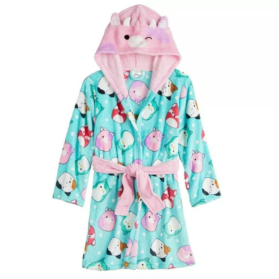 Squishmallows Patty the Cow and Characters Fleece Print Hooded Bathrobe, Robe, Size 12