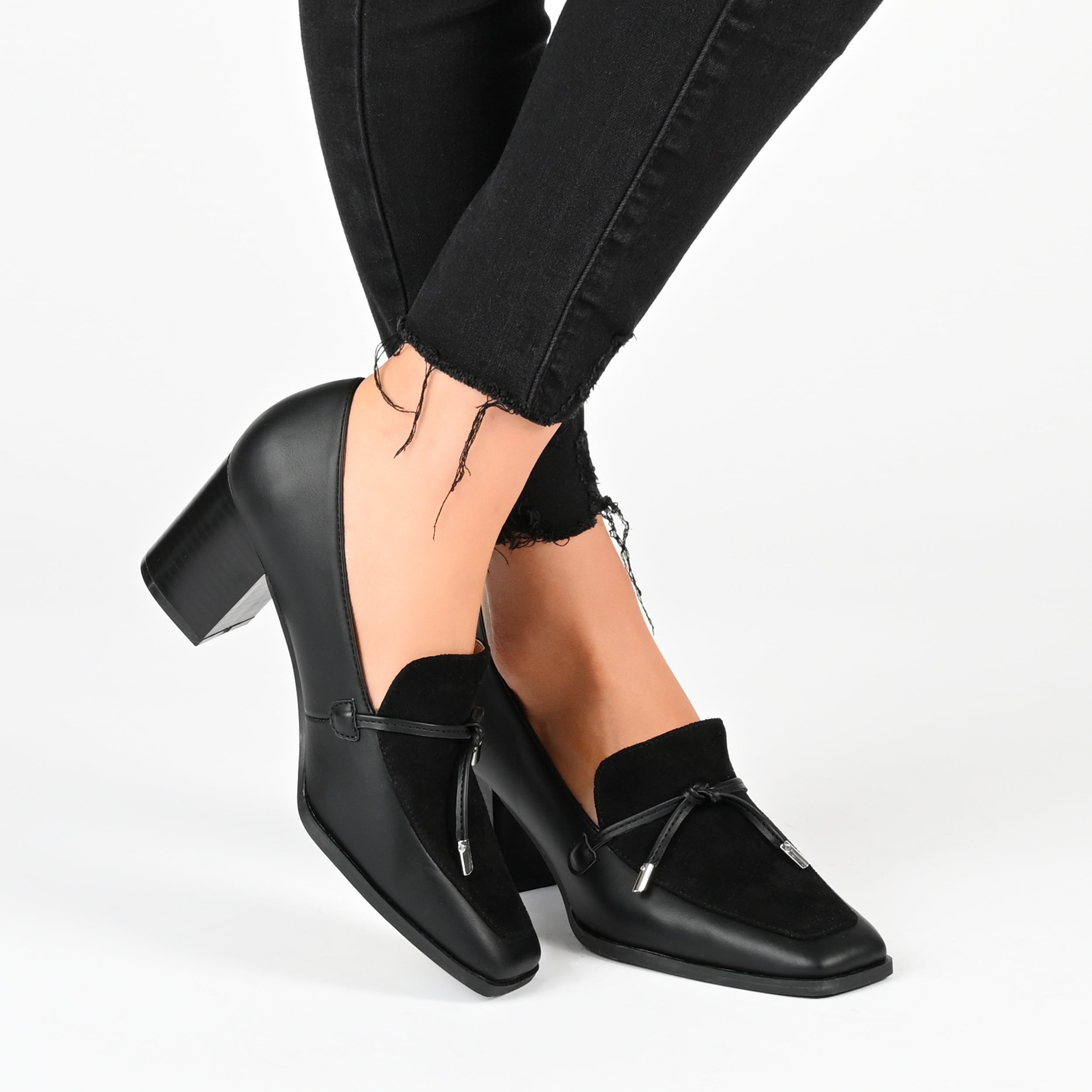 Journee Womens Crawford Square Toe Mid Stacked Heel Pumps