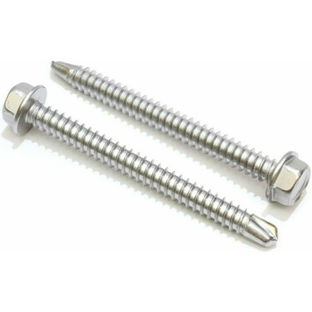 

#14 x 2 Hex Washer Head Self-Drilling Sheet Metal Screws 410 SST 100 pcs