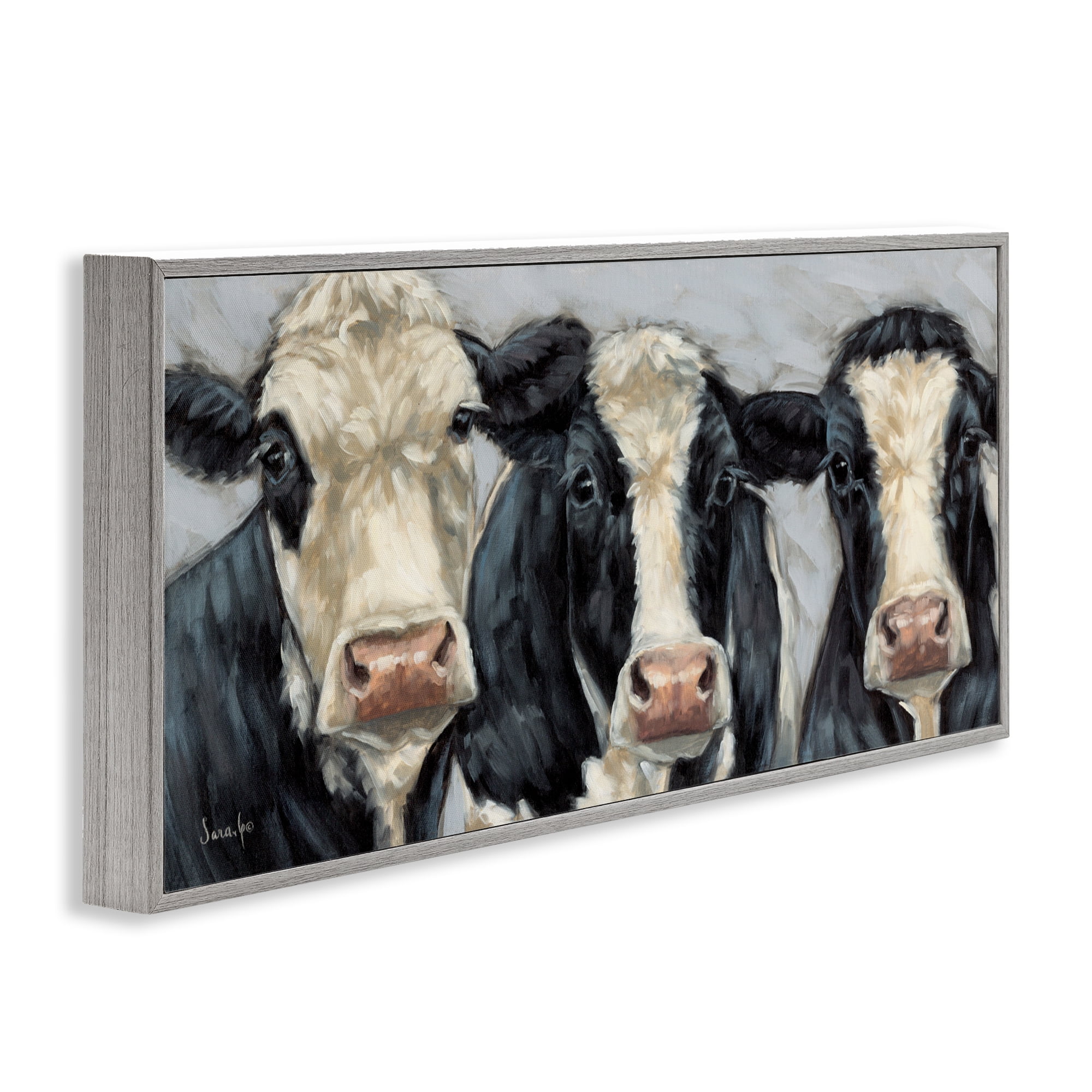 Stupell Industries Ink & Ivory Cow Trio Gray Framed Giclee Art, design by Sara G. Designs