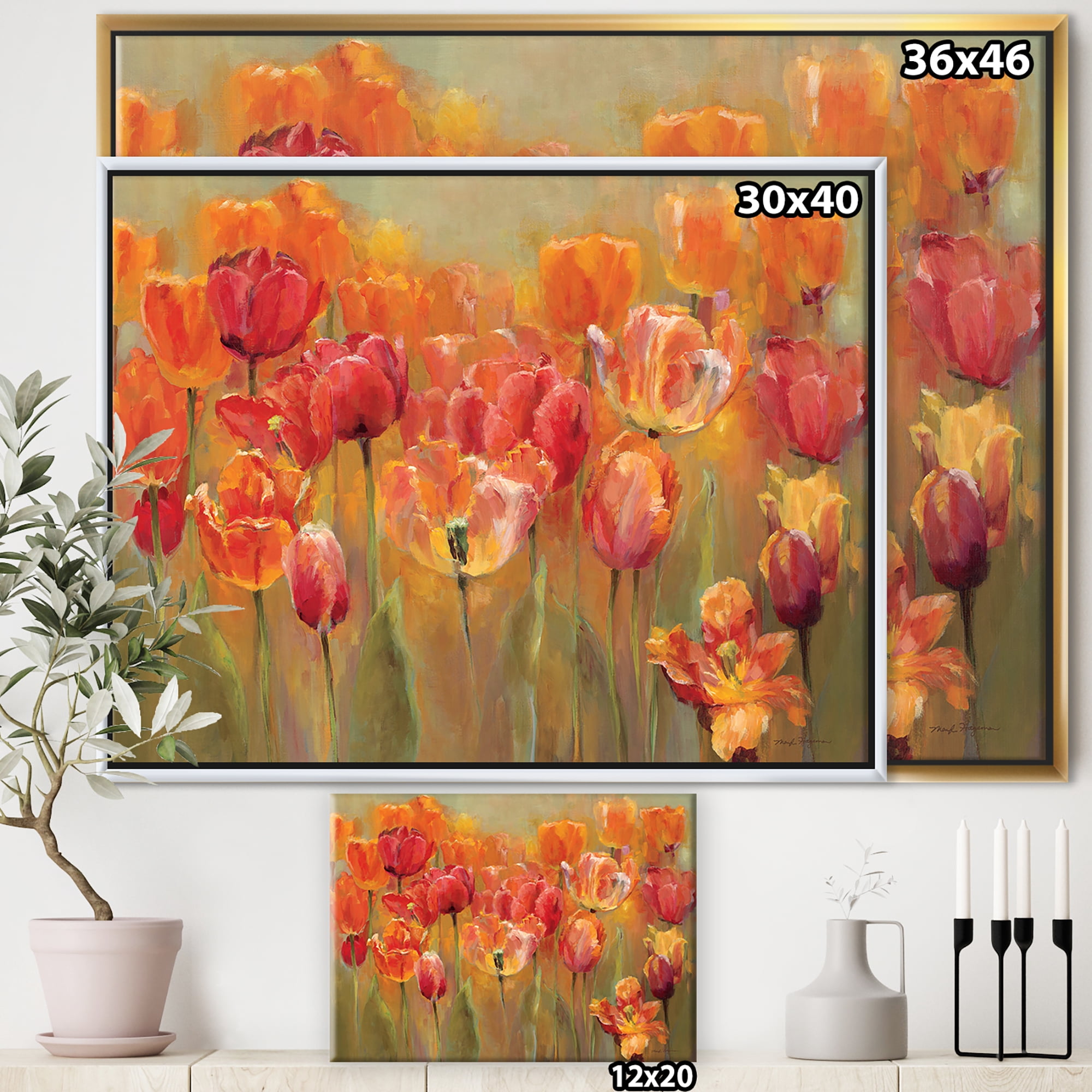 Designart ' Red Handpainted Tulips ' Traditional Framed Canvas