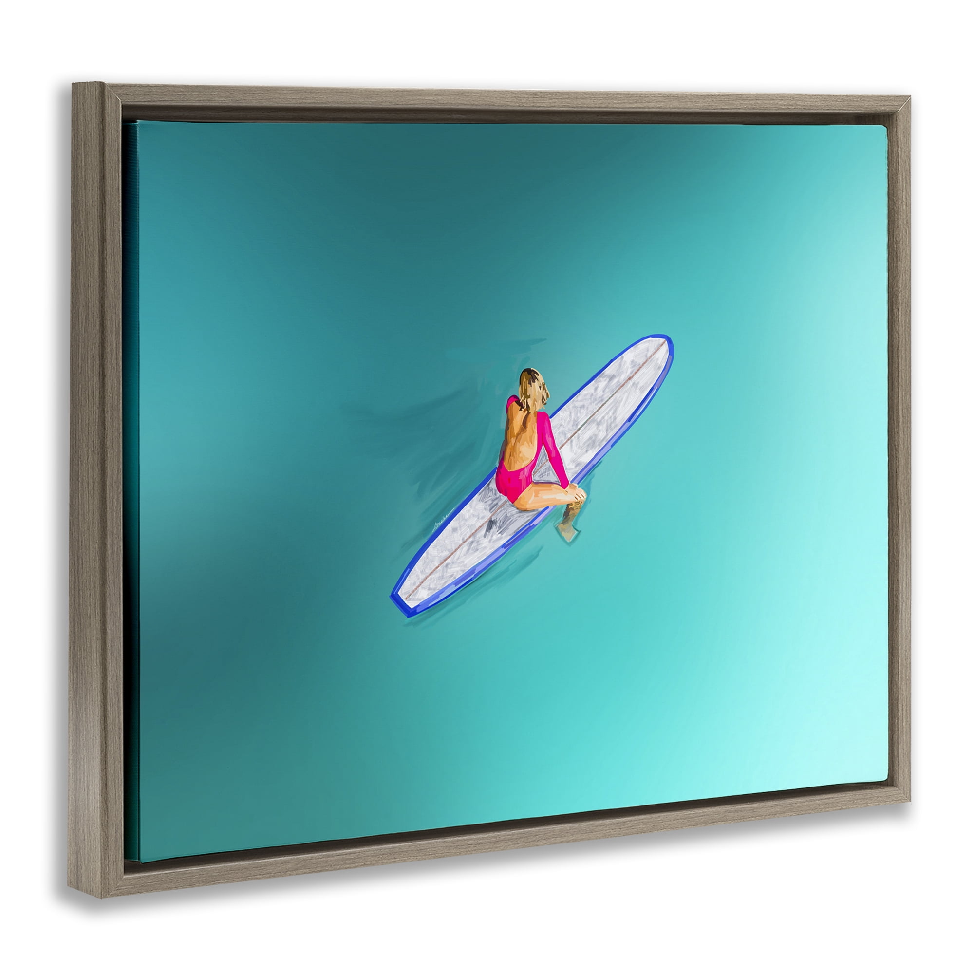Stupell Industries Sitting on Peaceful Surfboard Nautical & Beach Painting Brown Floater Framed Canvas Art Print Wall Art, 31 x 25