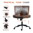 thumbnail image 4 of Faux Leather Home Office Task Chair, Armless Office Chair With Wheels, Swivel Adjustable Seat Height Desk Chair with Rocking Function for Bedroom, Living Room or Study, Dark Brown, 4 of 11