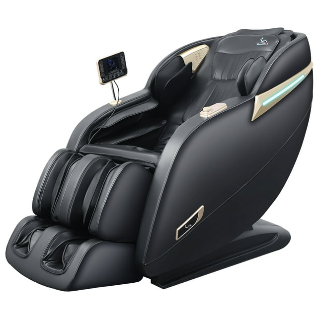 MassaMAX 2025 Version 3D Full Body Massage Chair, Zero Gravity Recliner with Yoga Stretch, SL Track, Airbags, Heating, and Foot Massage, Black/Gold