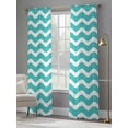 thumbnail image 3 of Sheer Curtains 84 inches Long 2 Panels Set Geometric Striped Pattern Light Filtering Sheer Drapes Rod Pocket Window Curtains for Living Room/Bedroom, Turquoise White Wave Pattern, 3 of 8