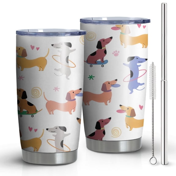 20oz Tumblers Dachshund Sport Stainless Steel Vacuum Insulated Double Wall Travel Tumbler Cups Mug with Lid and Straw,Cleaning Brush for Cold & Hot Drinks