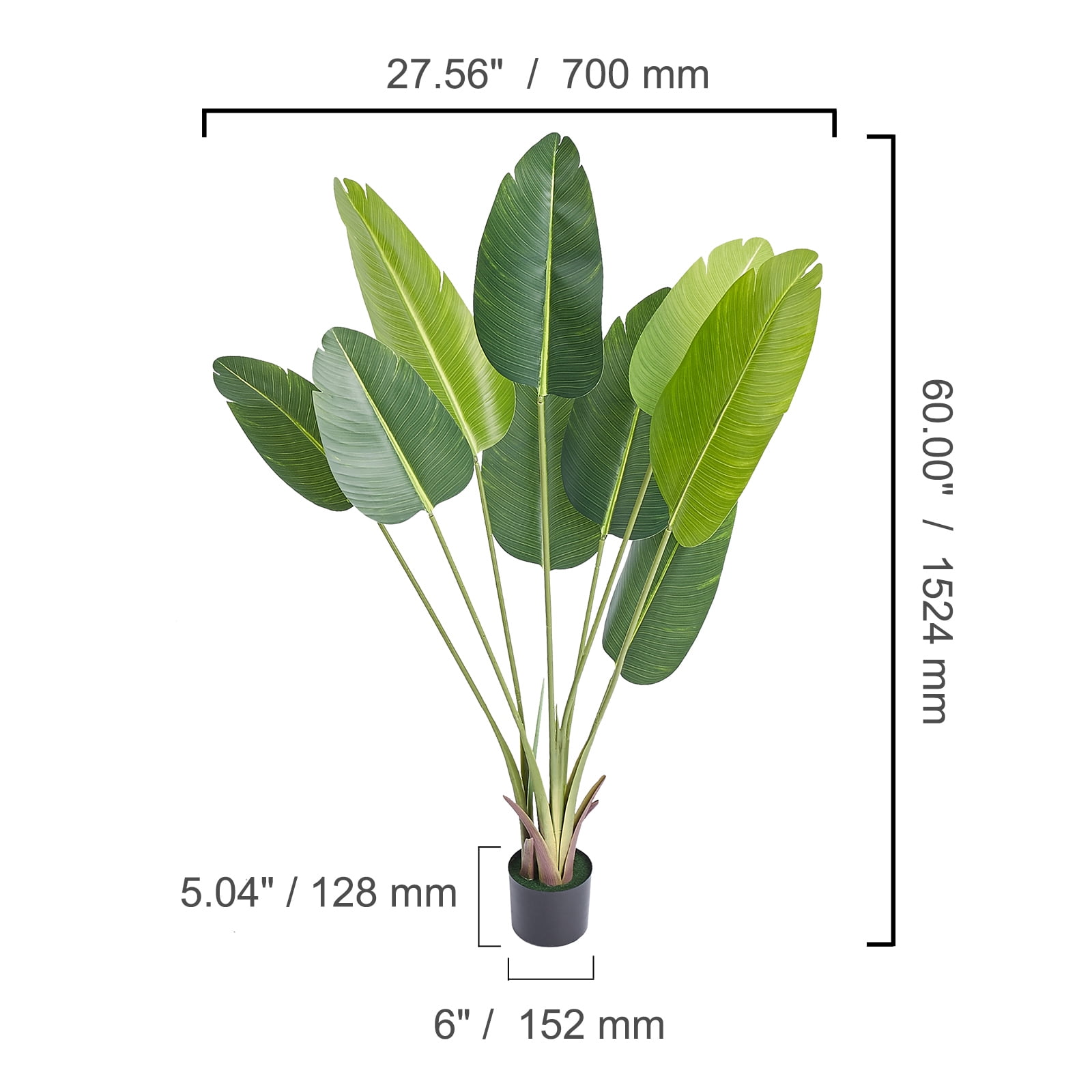 VEVOR 5 ft Artificial Birds Of Paradise Plant, Green Faux Lifelike Fake Plant for Office Home Living Room Floor Patio Greening Porch Decor