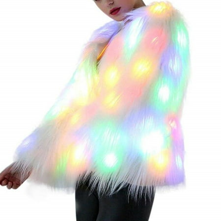 Nicesee Women LED Light Faux Fur Coat Stage