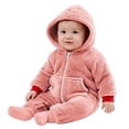 thumbnail image 2 of Mercatoo Baby Boys Girls Thick Fleece Jumpsuit Hooded Fuzzy Long Sleeve Plush Lightweight 𝗥omper Winter Cozy Warm Clothes, 2 of 4