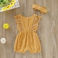thumbnail image 4 of URMAGIC Baby Girls Lace Romper Set Ruffle Sleeve Solid Color Onesie with Headband 0-24 Months, 4 of 8