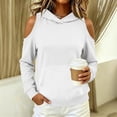 thumbnail image 4 of Women's Cutout Off-Shoulder Hoodies, Loose Long Sleeve Pullover Sweatshirt, Fashion Versatile Streetwear Blouses with Pockets, 4 of 6