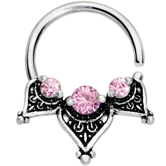 Body Candy 16G Steel Pink Accent Triad Septum Ring Nose Hoop Ring Cartilage Seamless Circular Ring 3/8"