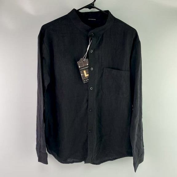 COOFENRISY Shirts,Men's Long Sleeve Oxford Shirt Band Collar Button Down Shirts Summer Beach Shirt(L)