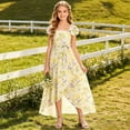 thumbnail image 2 of WRKEKC Dresses for Girls Flutter Sleeve Ombre Floral Print Pleated Fabric Waist Tie Swing Casual Summer Dress For Girls 3-10 Years, 2 of 7