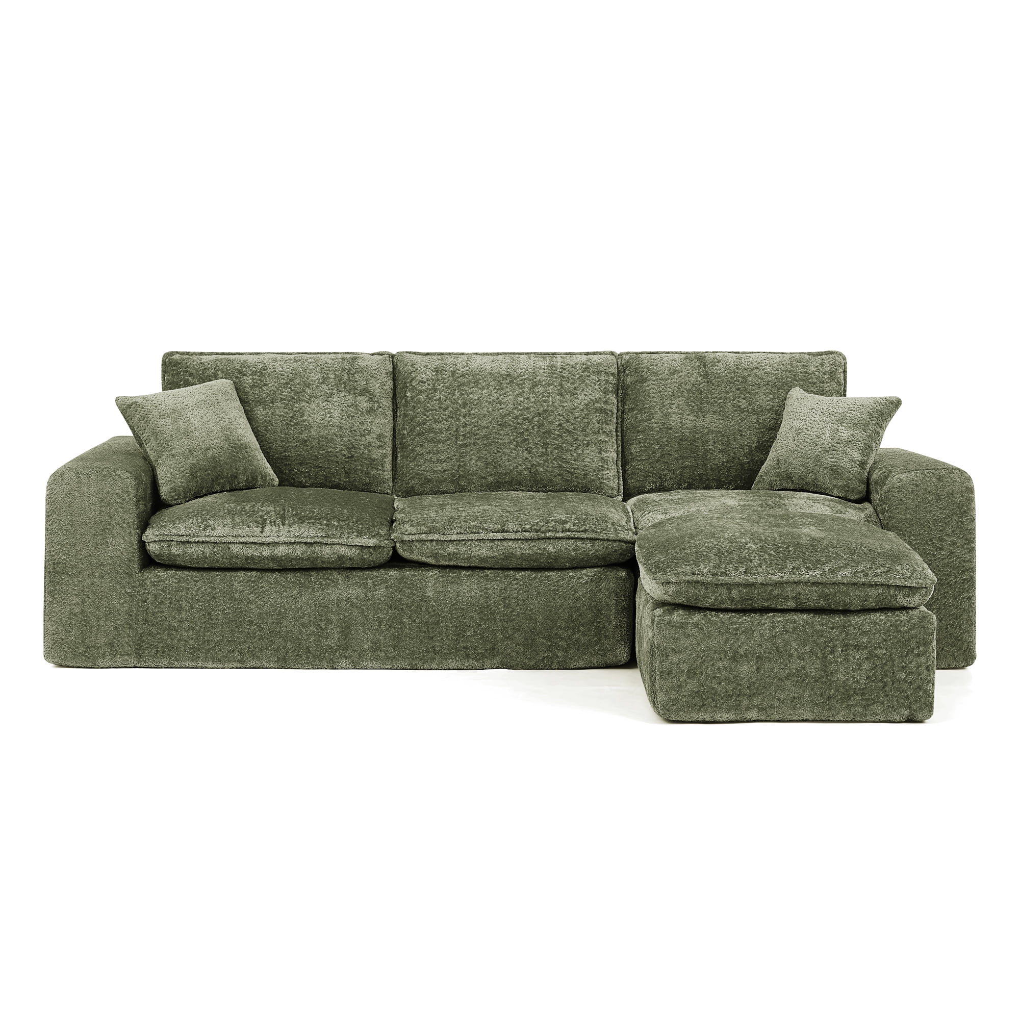 Mintazer 107" Modern L-Shaped Boucle Sectional Sofa with Reversible Ottoman, Cloud Soft Modular Couch with Pillows & Cushion or Living Room, Green