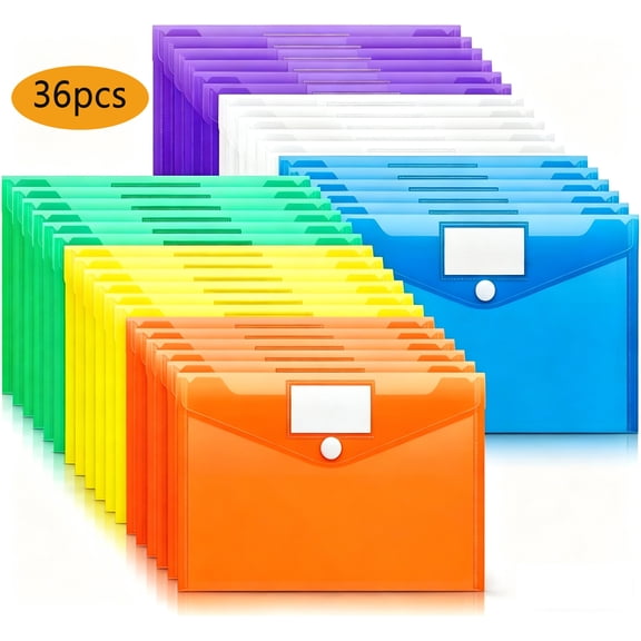 TAETOE 36 Pack File Folders, Clear Poly Envelopes Plastic Folders, Folder for Documents Letter A4 Size with Label Pocket, Teacher School Office Supplies Organization Storage, Assorted Color