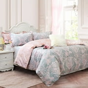 Blush Pink Girls Bedding Set 100% Cotton Damask Floral Bedding Zipper Duvet Cover Set Twin Size