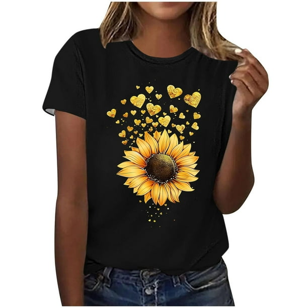 Tops de Ajuste Suelto para las Mujeres Sudadera Casual Impresa Manga Corta Cuello Redondo Superior, Poliéster