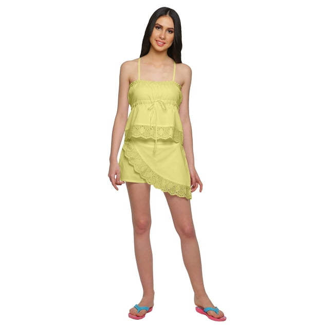 Moomaya Solid Spaghetti Strap 2 Piece Set Nightdress Drawstring Waist Nightwear