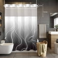 thumbnail image 5 of No Hook Shower Curtains with Snap-in Liner Set, Black Geometric Waterproof Hotel Bathroom Shower Curtain, Modern White Stripe Abstract Distortion Art Mesh Top Window Bath Curtains 60''x72'', 5 of 9