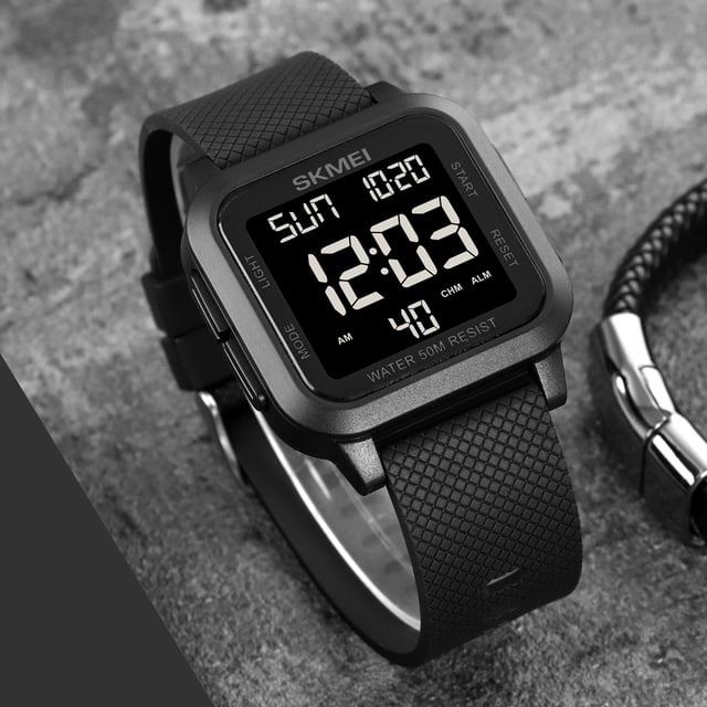 Reloj digital para hombre Ultrafino Cara grande 50M Impermeable Alarma Reloj de pulsera deportivo Hugtrwg Para estrenar