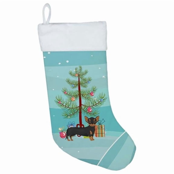 Caroline's Treasures Tan Chiweenie Multi-color Christmas Stocking, with Soft Suede Fabric 18"