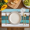 thumbnail image 4 of Turquoise Teal Placemats Set of 12, Farmhouse Retro Ombre Wooden Grain Placemats for Dining Table, Place Mats for Kitchen Tabletop, Waterproof Wipeable Dining Table Mats Set, 4 of 9