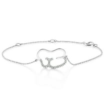 Gem Stone King 10K Solid White Gold White Diamond Avant Garde Bracelet for Women | 0.10 Cttw | 7 inch | Design by GORALSKA