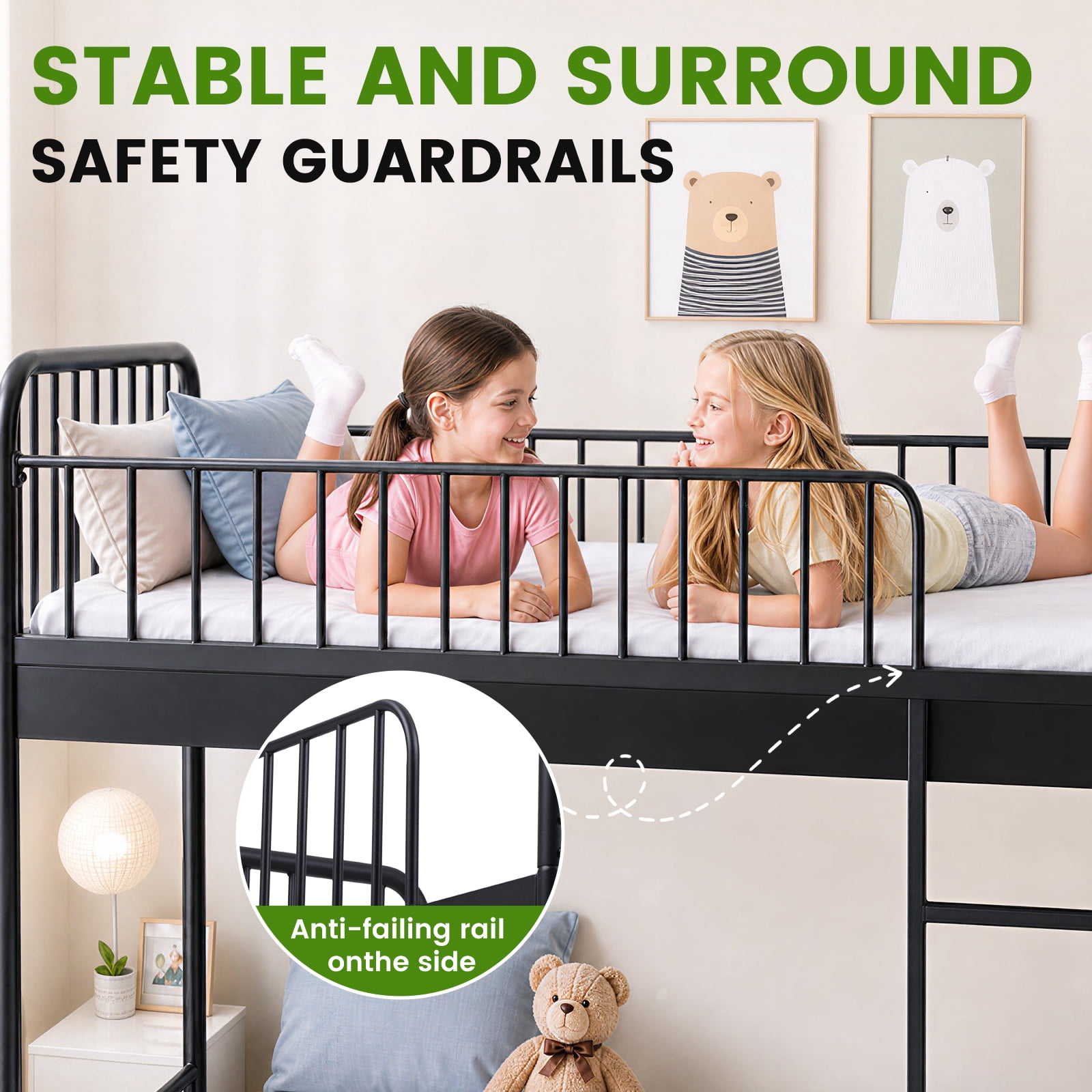 Mainstays Kids Twin-over-Twin Metal Bunk Bed, Black