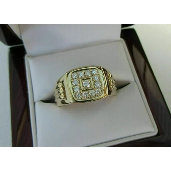 1Ct Round Cut Real Moissanite Men's Wedding Ring 14k Yellow Gold Plated