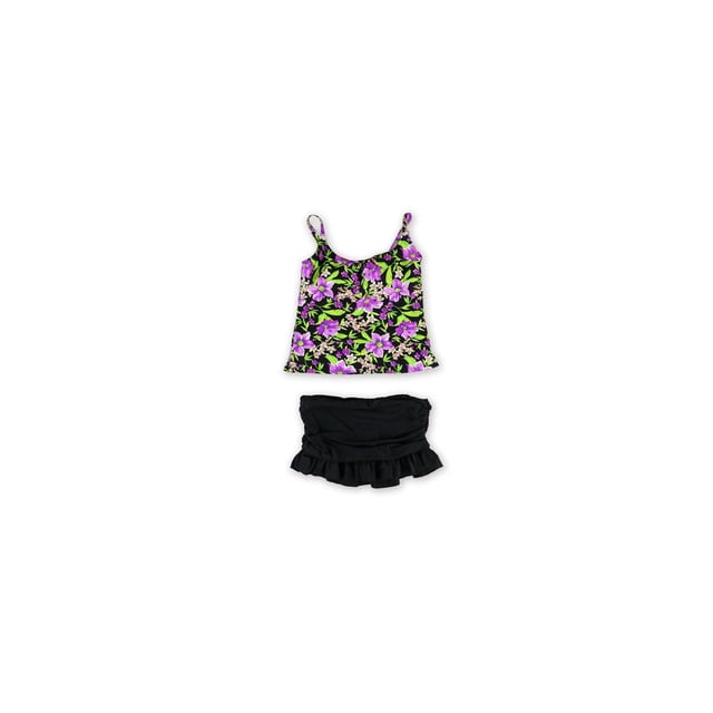 Island Escape Womens Floral Ruffled Skirtini Tankini de 2 piezas, Púrpura, 6
