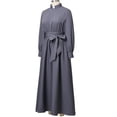 thumbnail image 4 of Afinprain Women's Clergy Dress Long Sleeve A-Line Maxi Dress with Belt and Tab Collar, 4 of 7