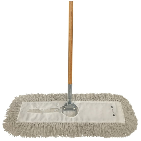 Dust Mop Kit 48" - White Industrial Closed Loop Dust Mop, Wire Dust Mop Frame & Wood Dust Mop Handle