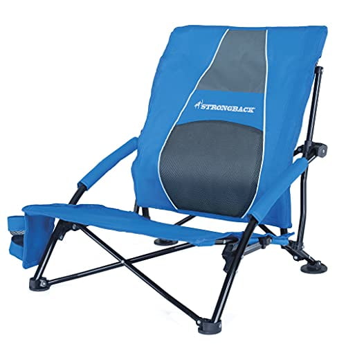 STRONGBACK LowÂ GravityÂ 3.0Â Chaise de Plage Robuste Siège de Camping Portable et de Voyage en Plein Air avec Support Lombaire Intégré, Bleu 3.0
