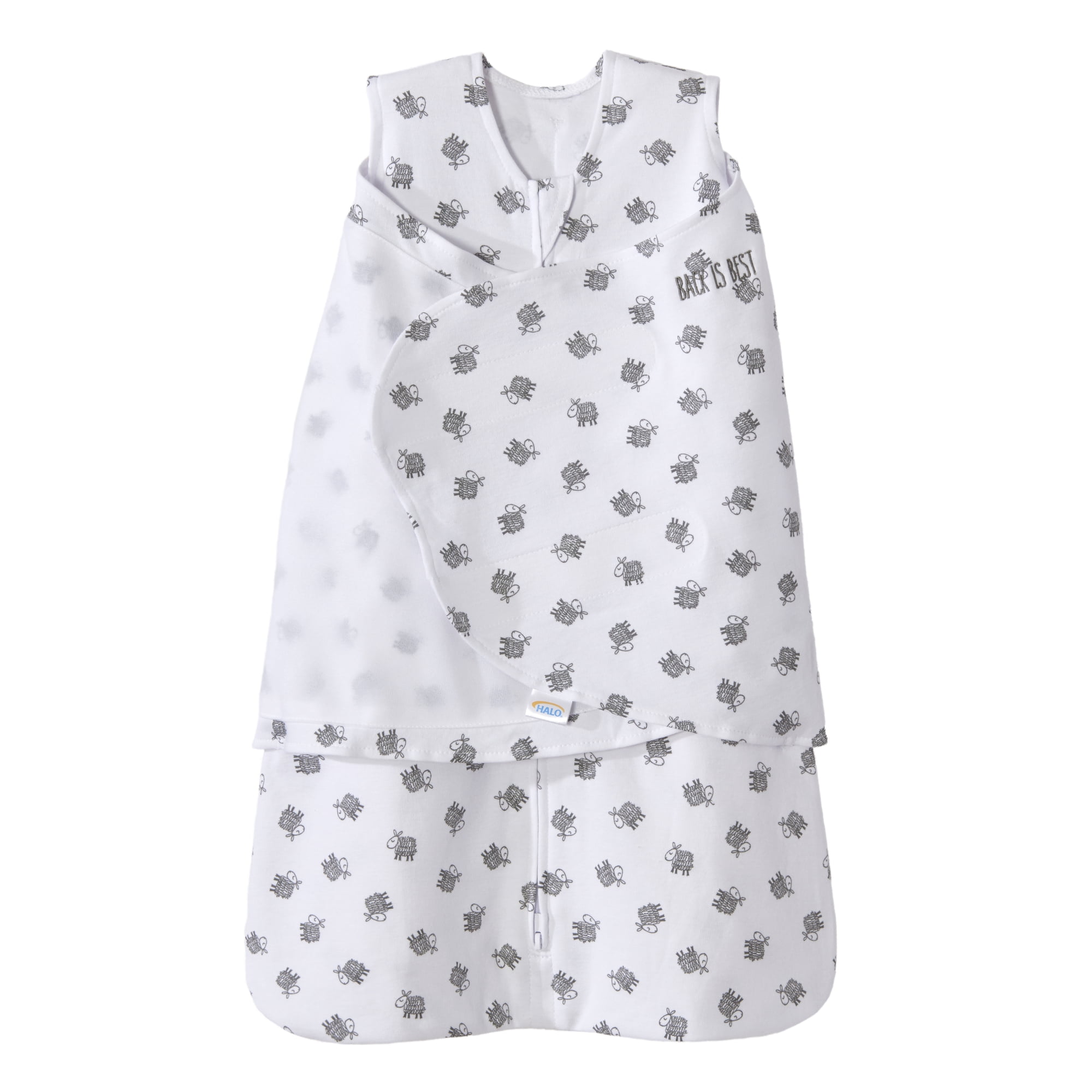 HALO SleepSack Swaddle, 100% Cotton, White Lamb Scribble, Intant, Unisex, Small, 3-6 Months