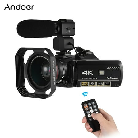 External Hood - Andoer AC3 4K UHD 24MP Digital Video Camera Camcorder DV Recorder 30X Zoom WiFi Connection IR Night Vision 3.1 Inch IPS LCD Touchscreen with Extra 0.39X Wide Angle Lens + Lens Hood + External Micropho